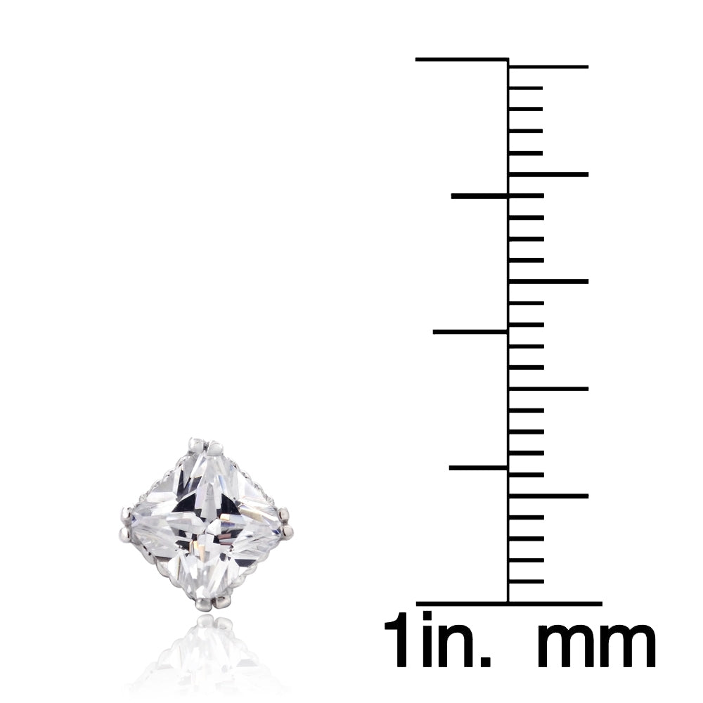 Sterling Silver 2.ct CZ Diamond-Shape Stud Earrings-4