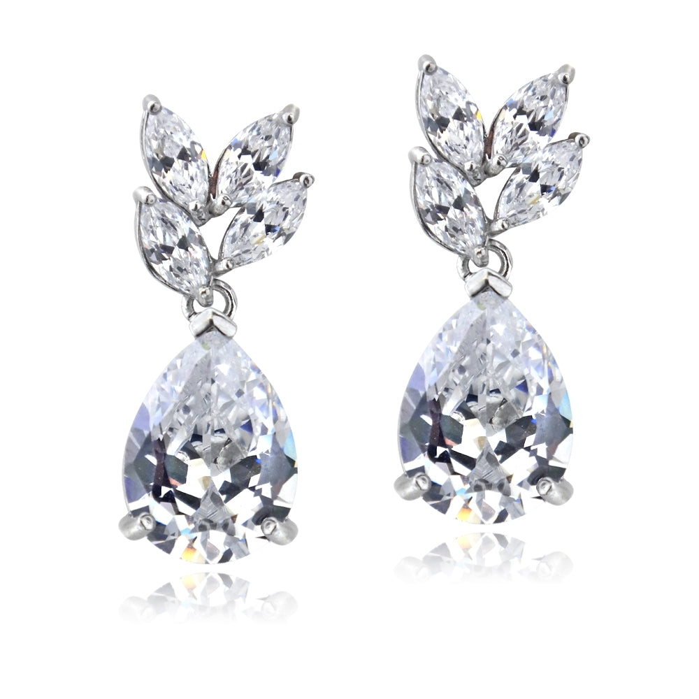 Sterling Silver Cubic Zirconia Teardrop Fashion Dangle Earrings