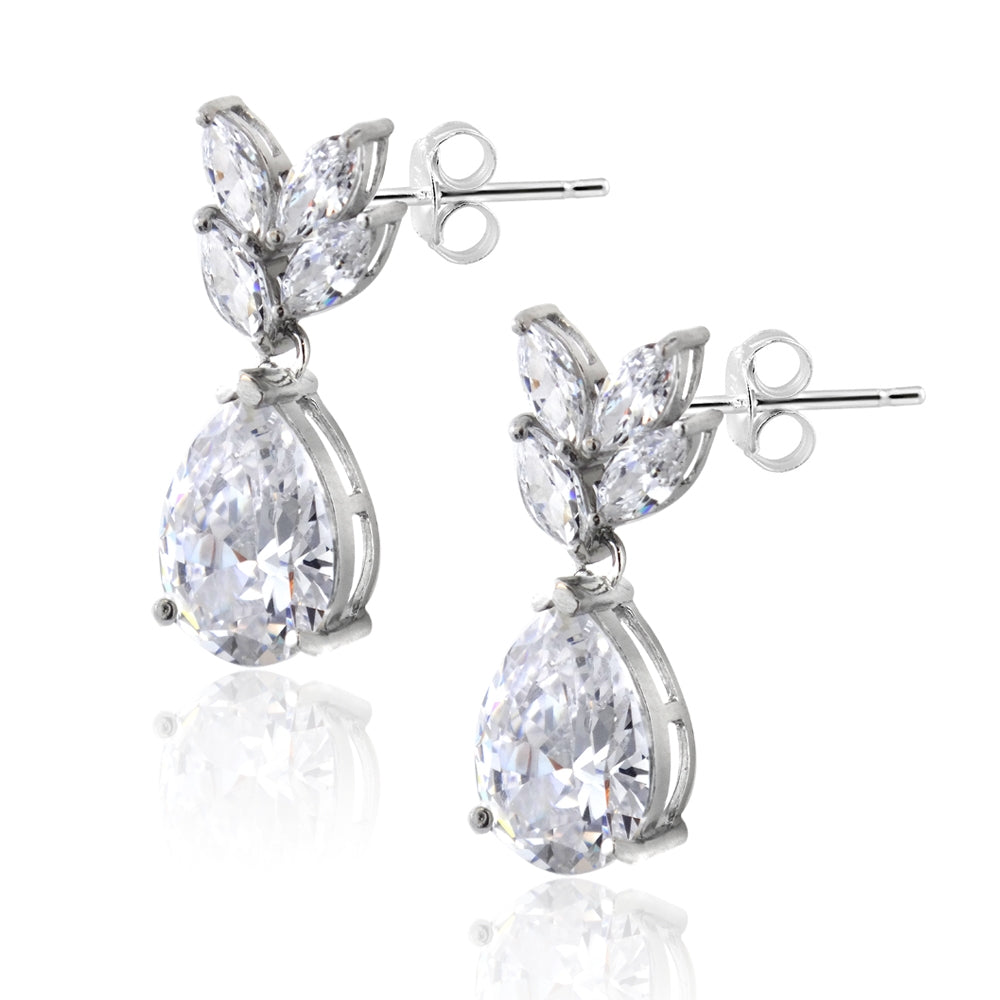 Sterling Silver Cubic Zirconia Teardrop Fashion Dangle Earrings-2