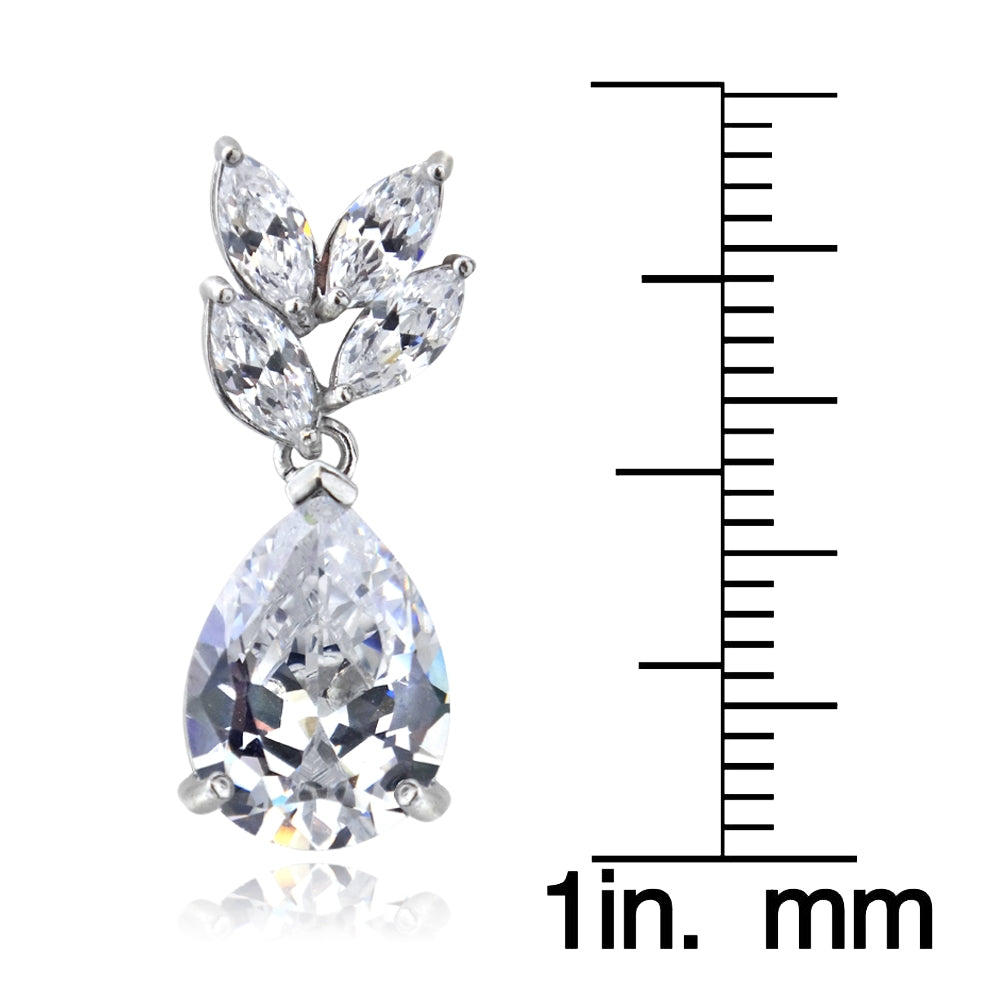 Sterling Silver Cubic Zirconia Teardrop Fashion Dangle Earrings-3