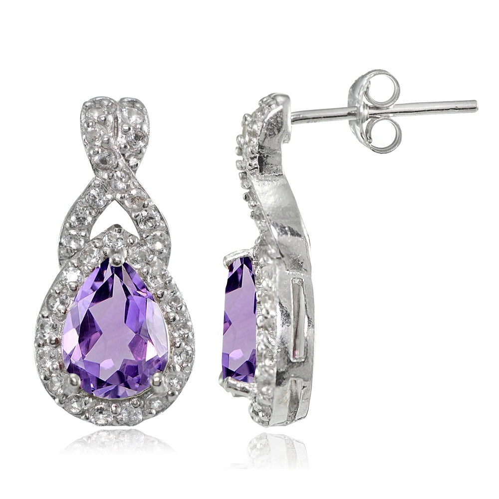 Sterling Silver Amethyst and White Topaz X and Teardrop Earrings