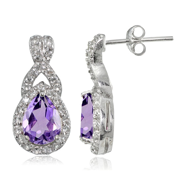 Sterling Silver Amethyst and White Topaz X and Teardrop Earrings
