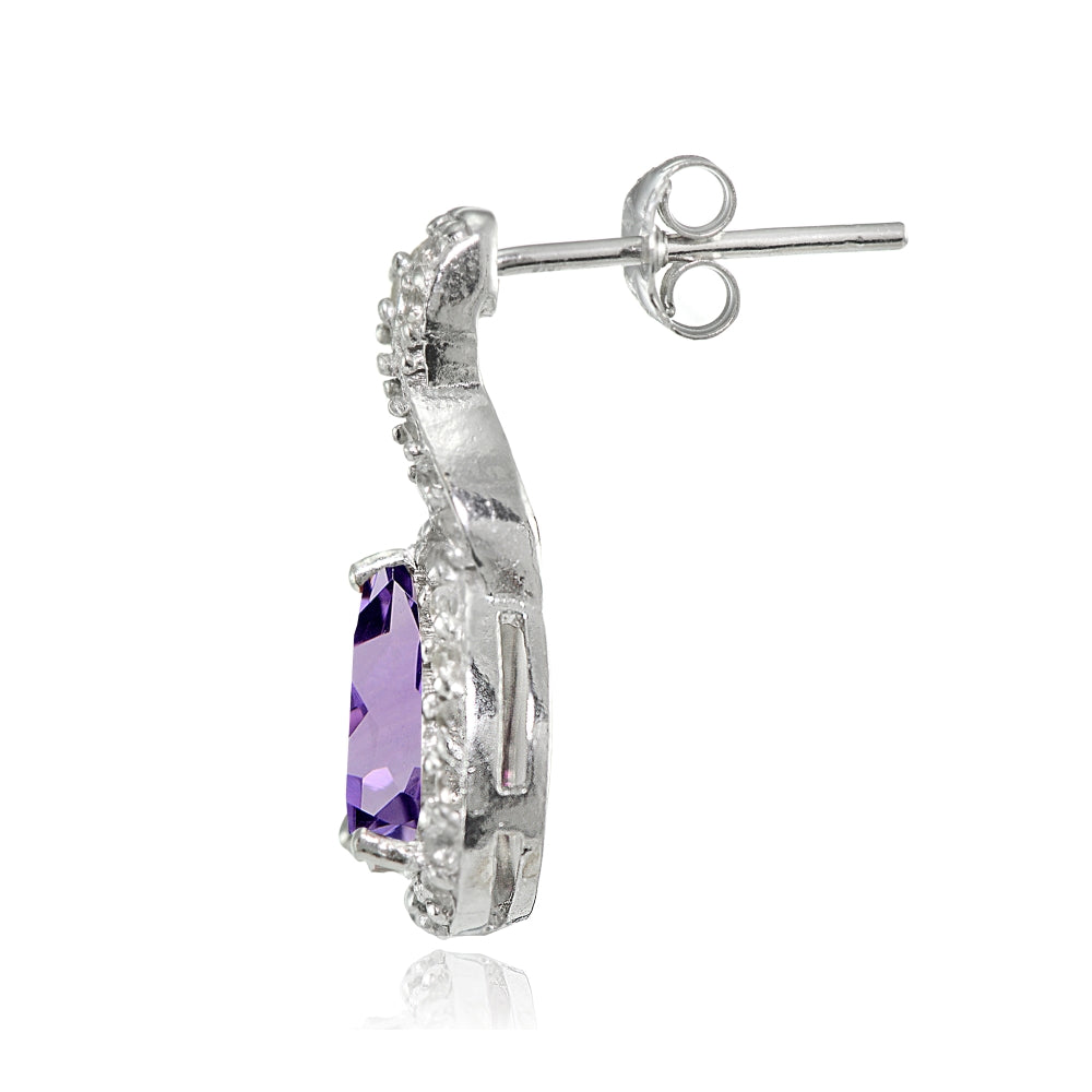 Sterling Silver Amethyst and White Topaz X and Teardrop Earrings-2