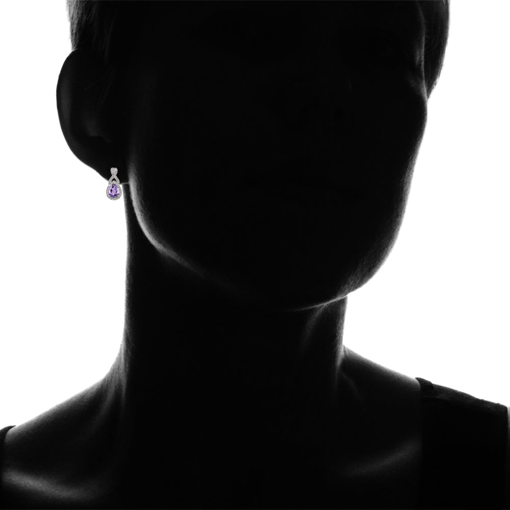 Sterling Silver Amethyst and White Topaz X and Teardrop Earrings-4