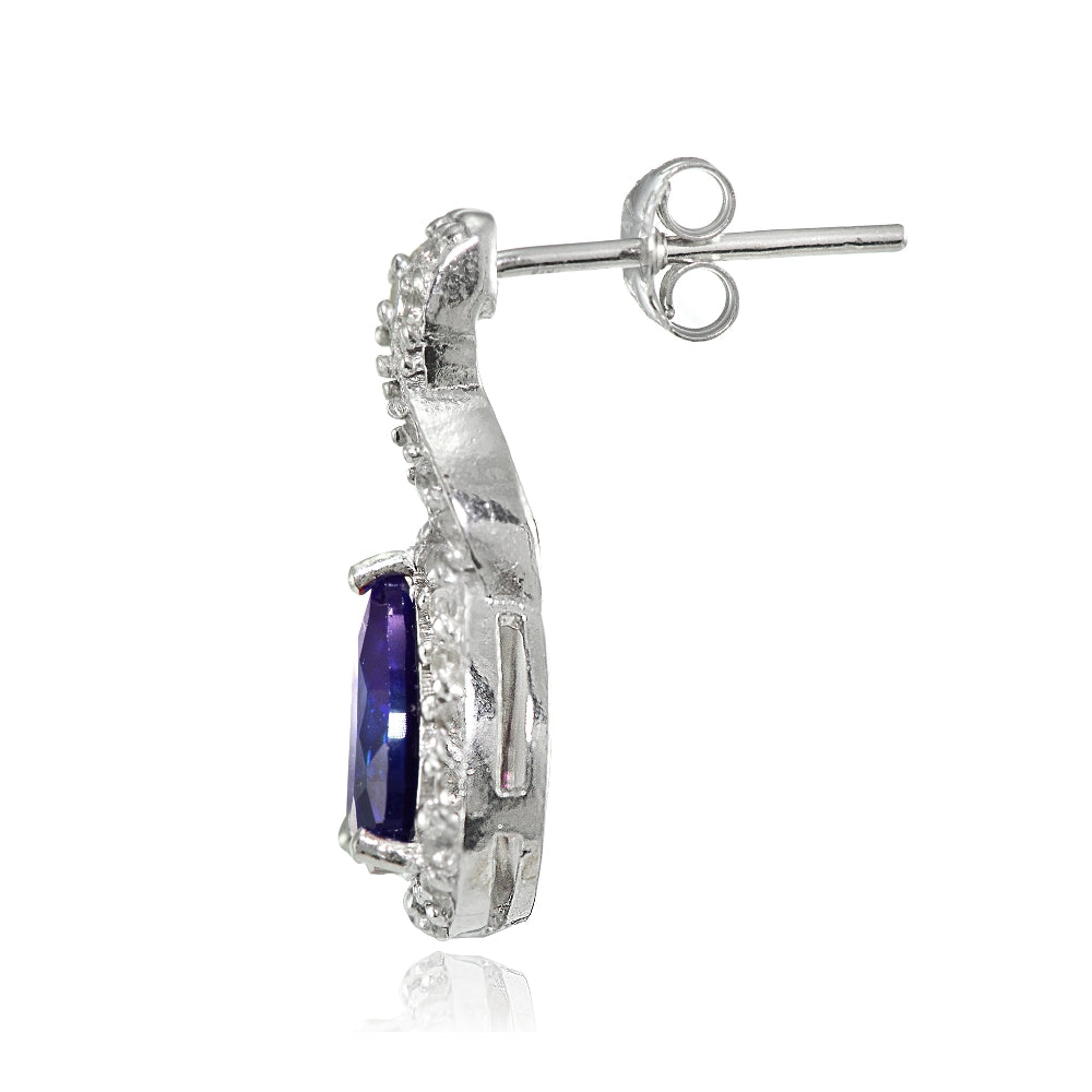 Sterling Silver Created Blue Sapphire and White Topaz X and Teardrop Earrings-2