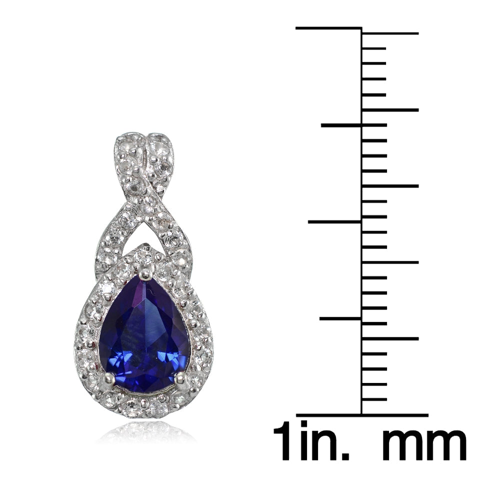 Sterling Silver Created Blue Sapphire and White Topaz X and Teardrop Earrings-3