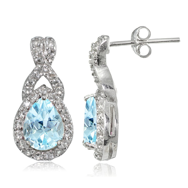 Sterling Silver Blue Topaz and White Topaz X and Teardrop Earrings