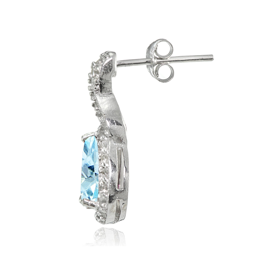 Sterling Silver Blue Topaz and White Topaz X and Teardrop Earrings-2