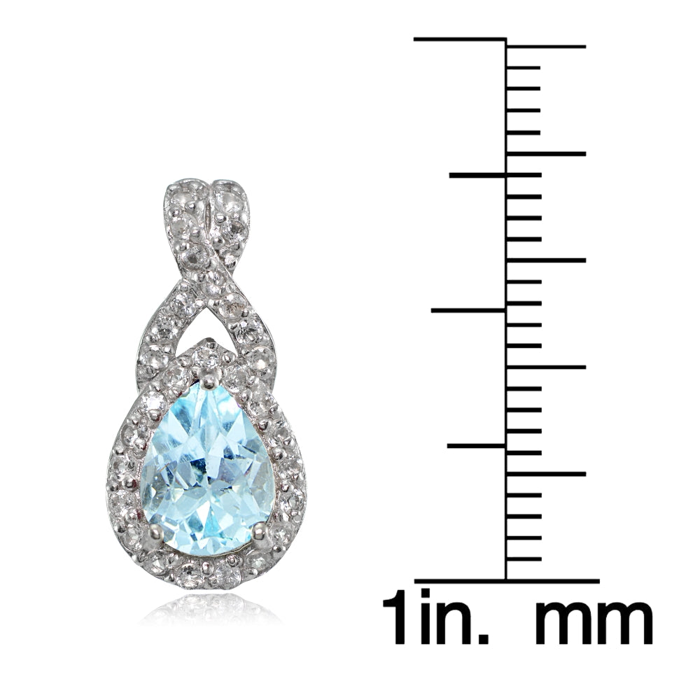 Sterling Silver Blue Topaz and White Topaz X and Teardrop Earrings-3