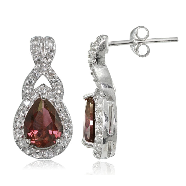 Sterling Silver Garnet and White Topaz X and Teardrop Earrings