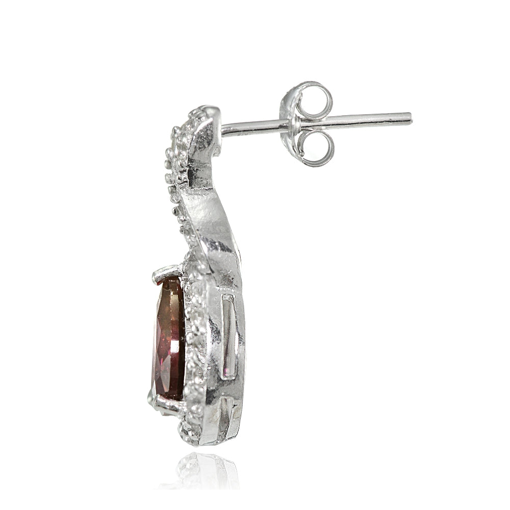 Sterling Silver Garnet and White Topaz X and Teardrop Earrings-2