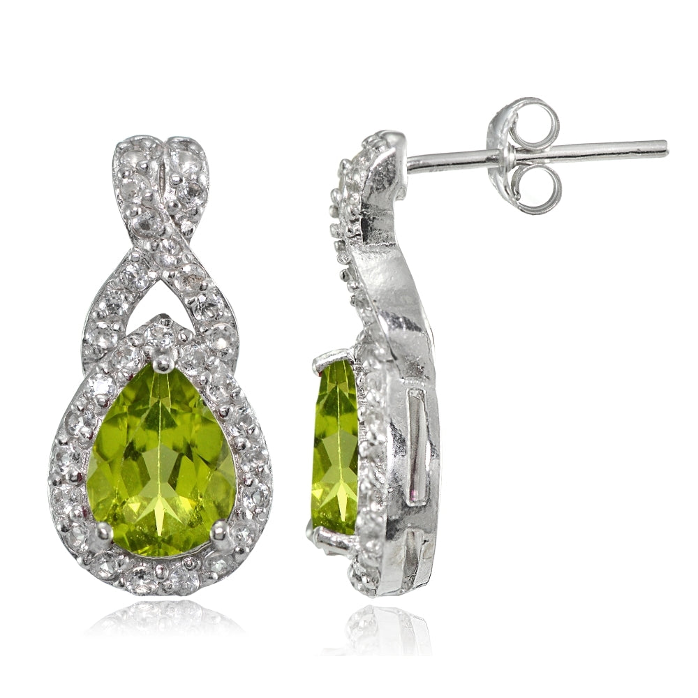 Sterling Silver Peridot and White Topaz X and Teardrop Earrings