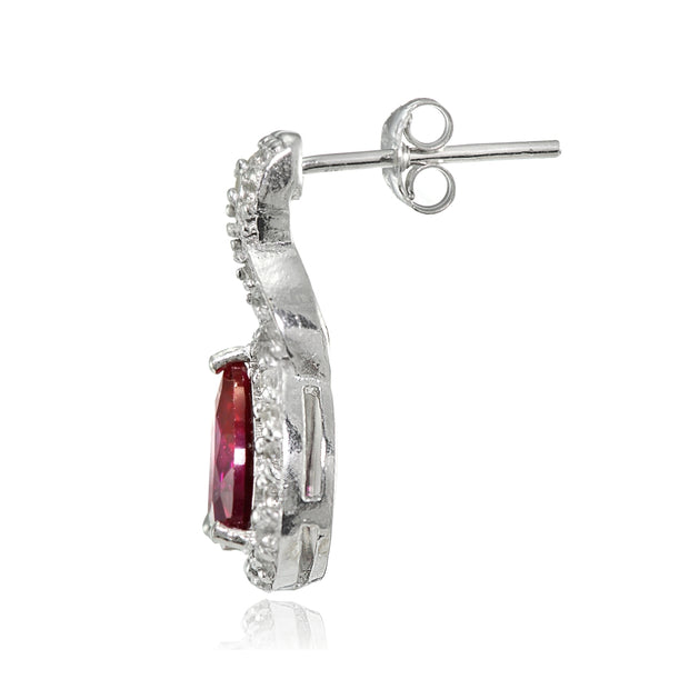 Sterling Silver Created Ruby and White Topaz X and Teardrop Earrings