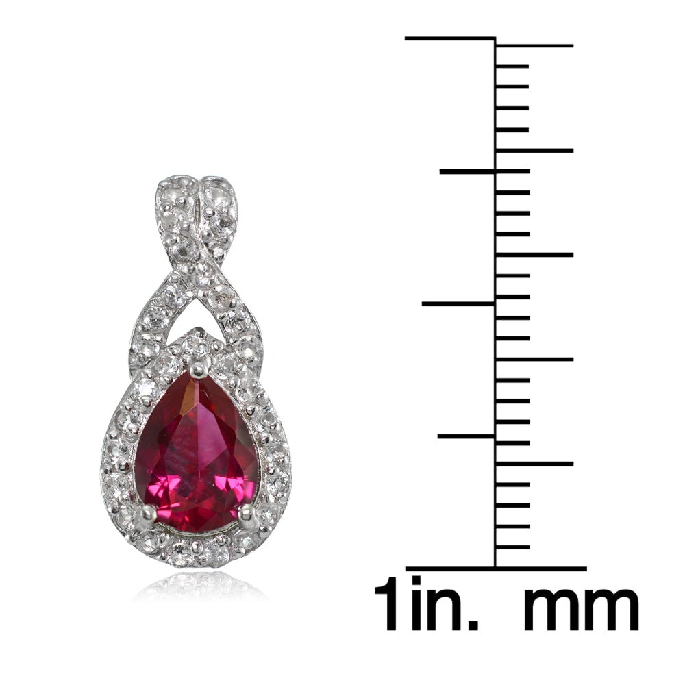 Sterling Silver Created Ruby and White Topaz X and Teardrop Earrings-3