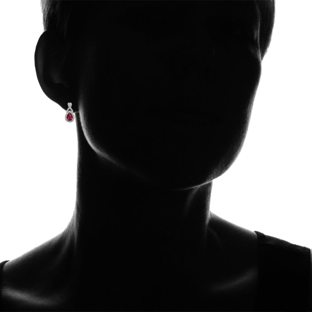 Sterling Silver Created Ruby and White Topaz X and Teardrop Earrings-4