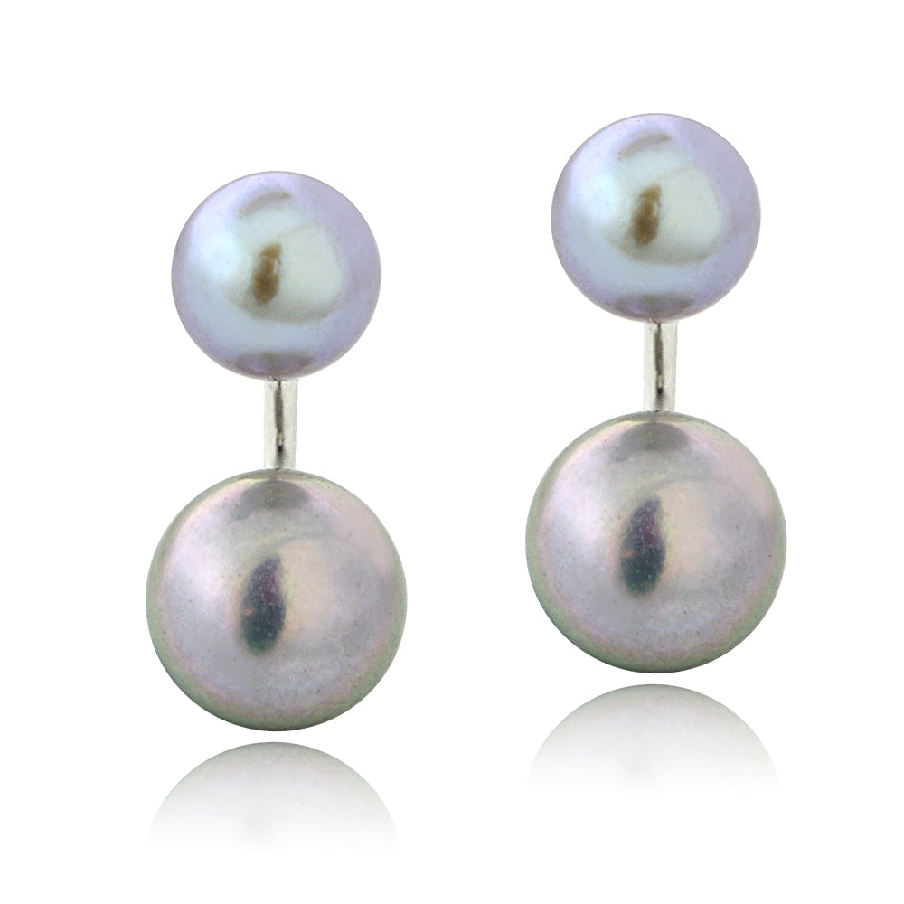 Sterling Silver Gray Freshwater Cultured Pearl Front-Back Earrings