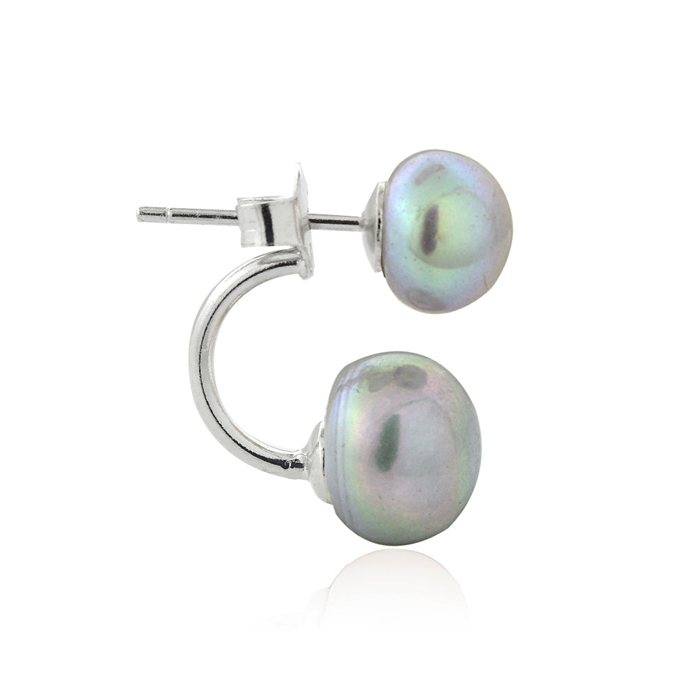 Sterling Silver Gray Freshwater Cultured Pearl Front-Back Earrings-2