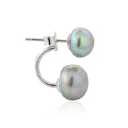 Sterling Silver Gray Freshwater Cultured Pearl Front-Back Earrings