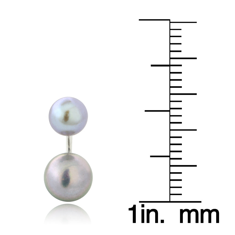 Sterling Silver Gray Freshwater Cultured Pearl Front-Back Earrings-3