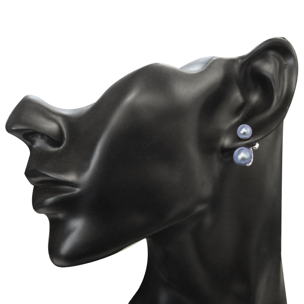 Sterling Silver Gray Freshwater Cultured Pearl Front-Back Earrings-4
