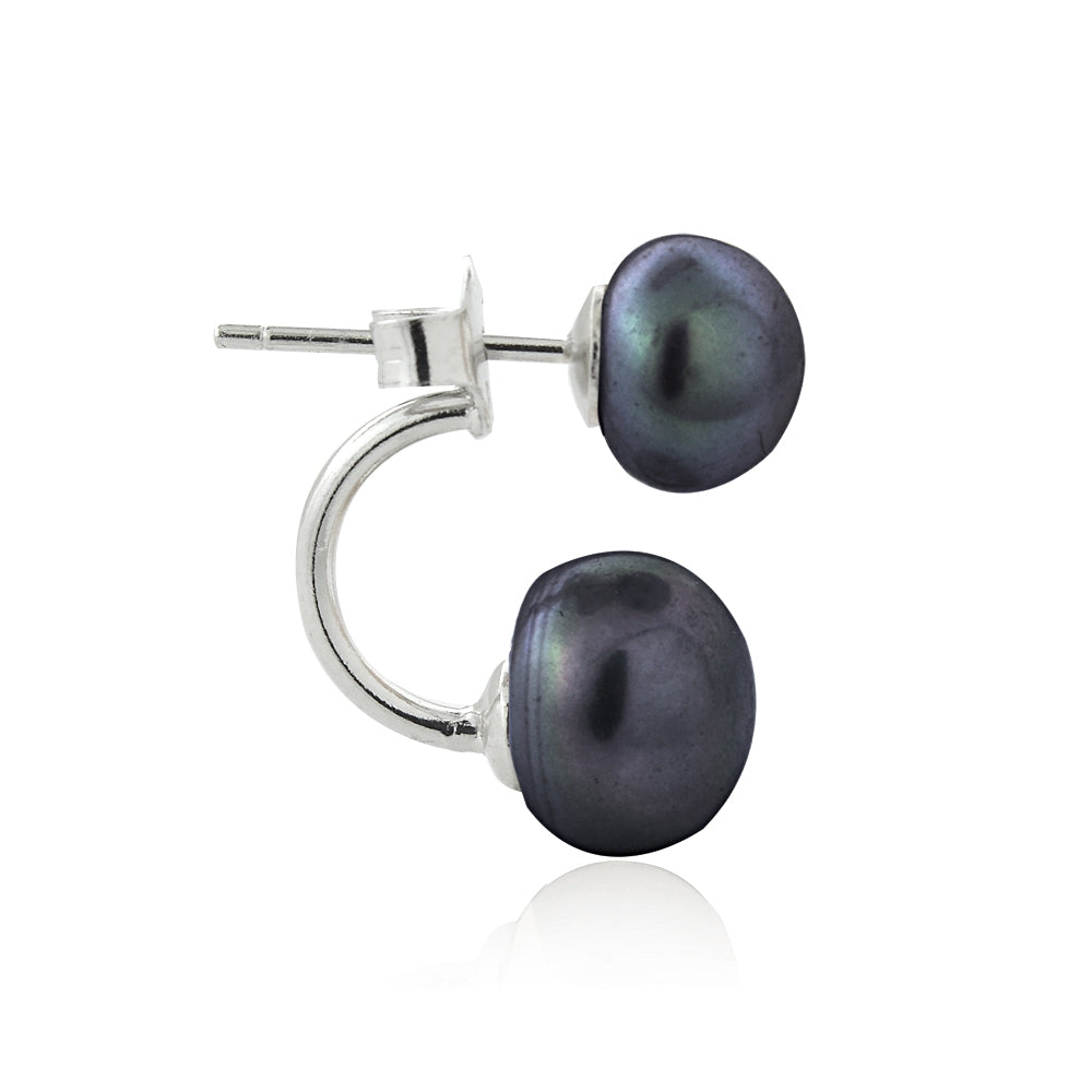 Sterling Silver Peacock Freshwater Cultured Pearl Front-Back Earrings-2