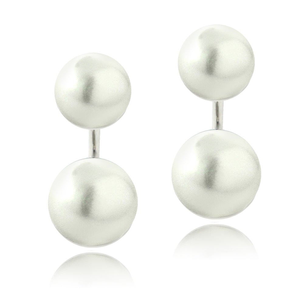 Sterling Silver White Freshwater Cultured Pearl Front-Back Earrings-2