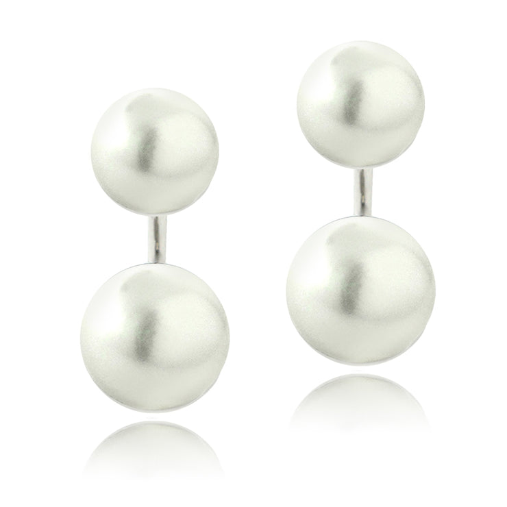 Sterling Silver White Freshwater Cultured Pearl Front-Back Earrings