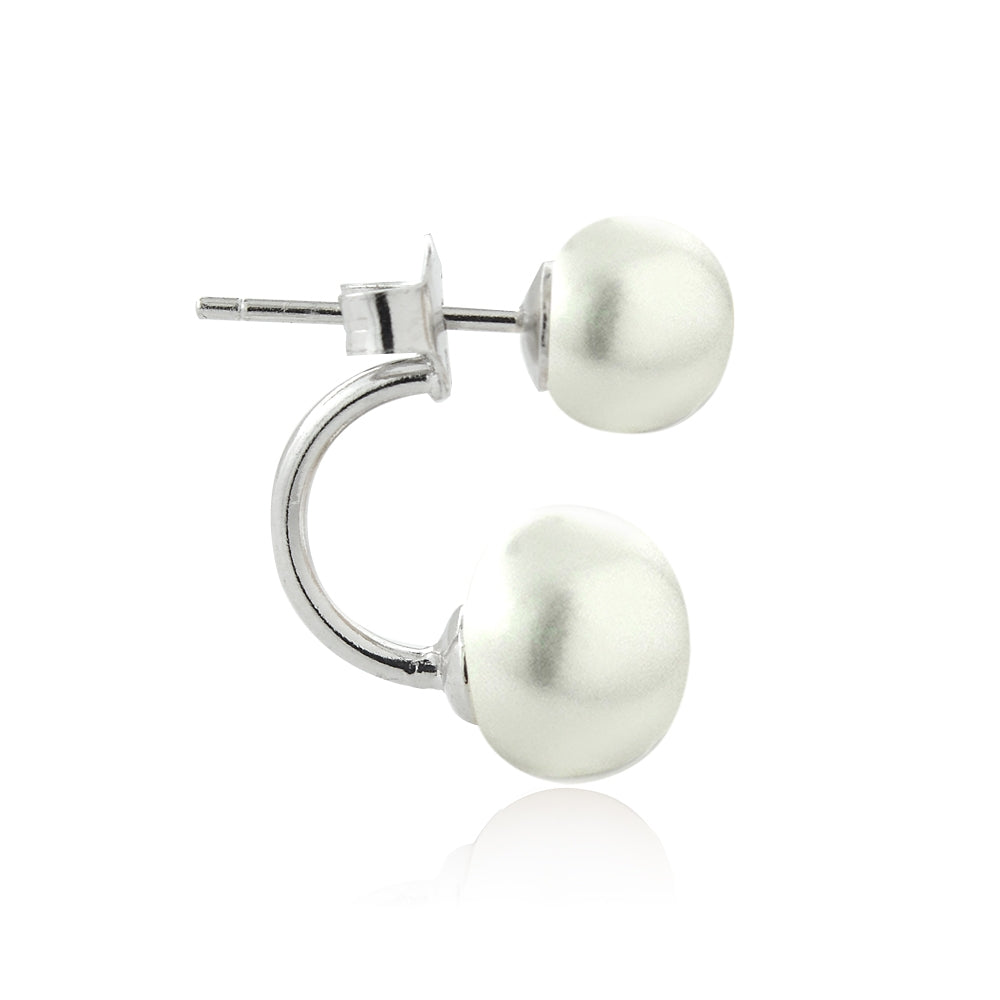 Sterling Silver White Freshwater Cultured Pearl Front-Back Earrings-3