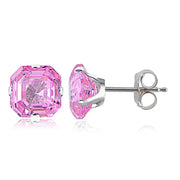 Sterling Silver 6mm Asscher-Cut Light Pink Cubic Zirconia Stud Earrings