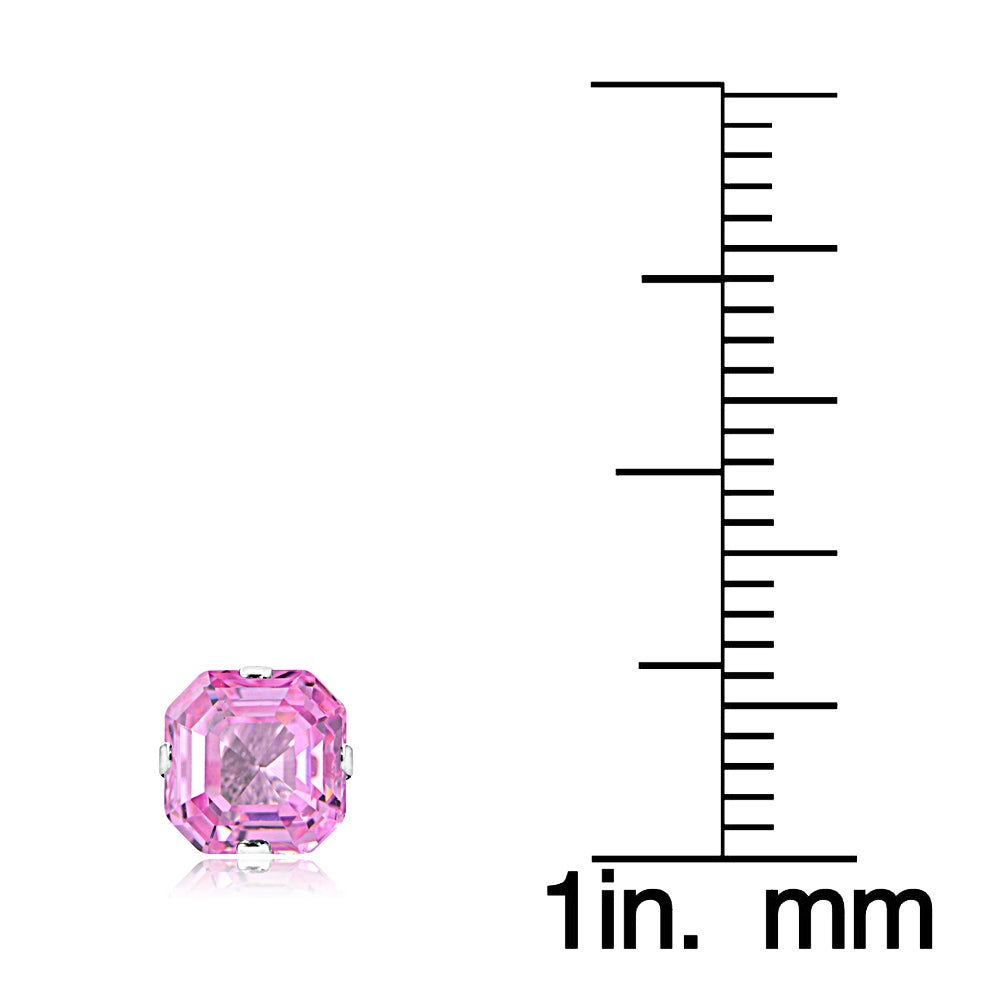 Sterling Silver 6mm Asscher-Cut Light Pink Cubic Zirconia Stud Earrings-3