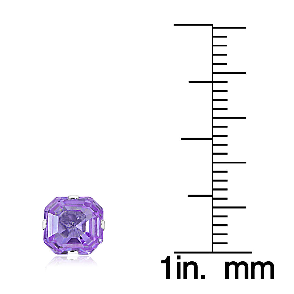 Sterling Silver 6mm Asscher-Cut Lavender Cubic Zirconia Stud Earrings-3