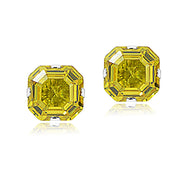 Sterling Silver 6mm Asscher-Cut Yellow Cubic Zirconia Stud Earrings