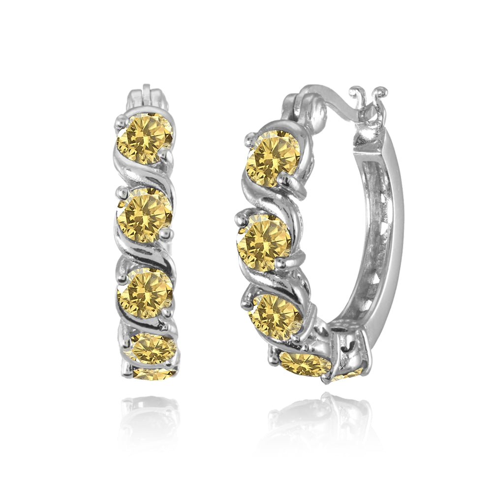 Sterling Silver Citrine S Design Round Hoop Earrings
