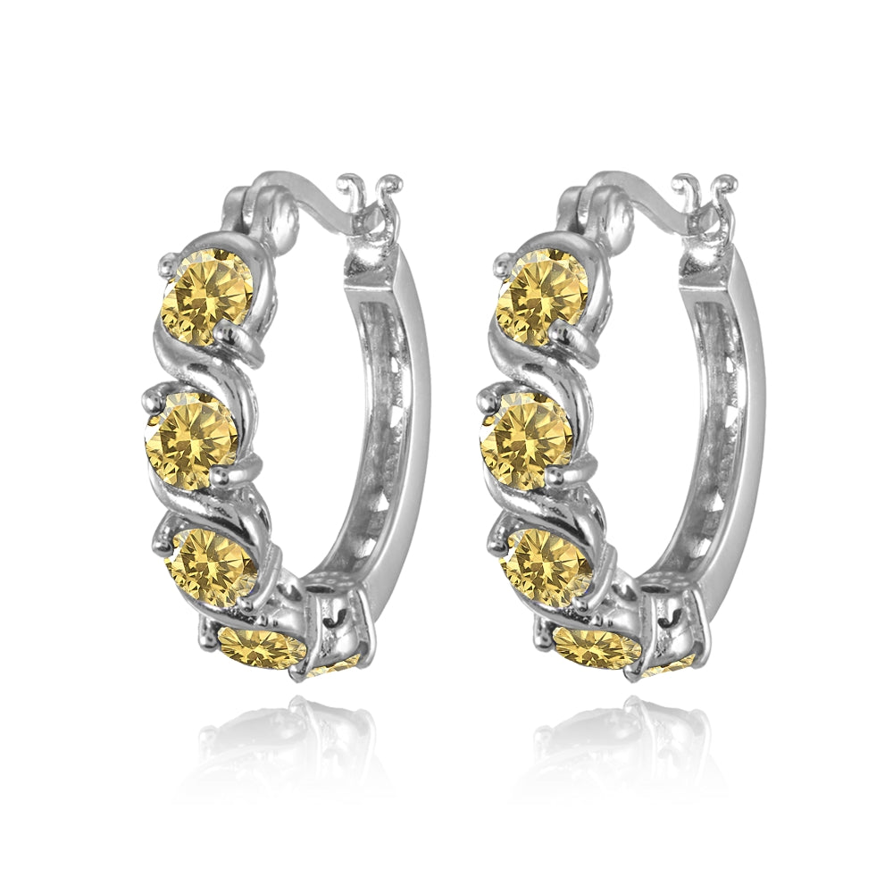Sterling Silver Citrine S Design Round Hoop Earrings-2