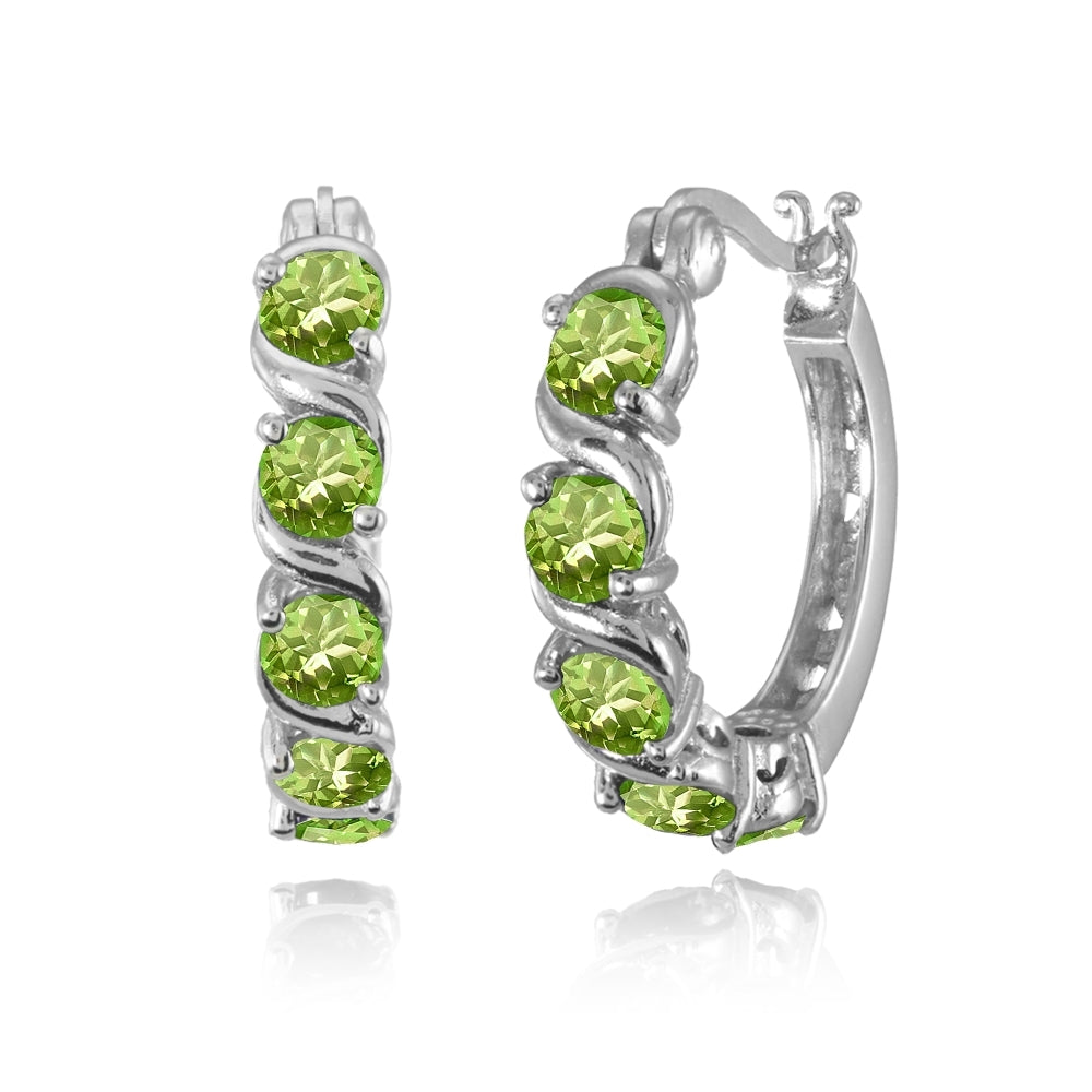 Sterling Silver Peridot S Design Round Hoop Earrings