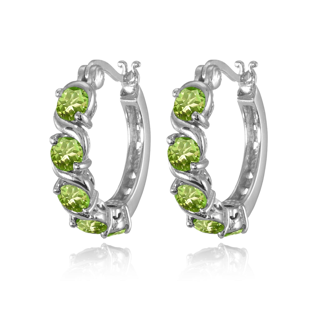 Sterling Silver Peridot S Design Round Hoop Earrings-2