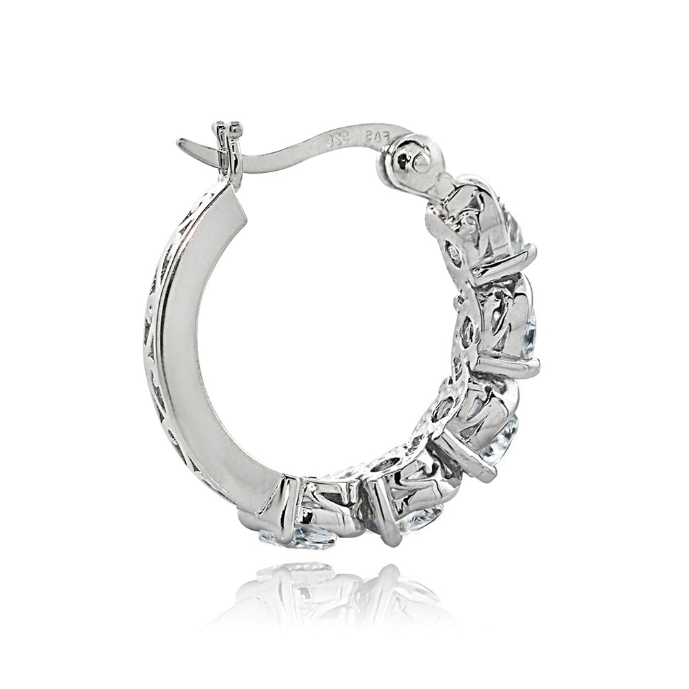 Sterling Silver Cubic Zirconia S Design Hoop Earrings-2