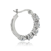 Sterling Silver Cubic Zirconia S Design Hoop Earrings