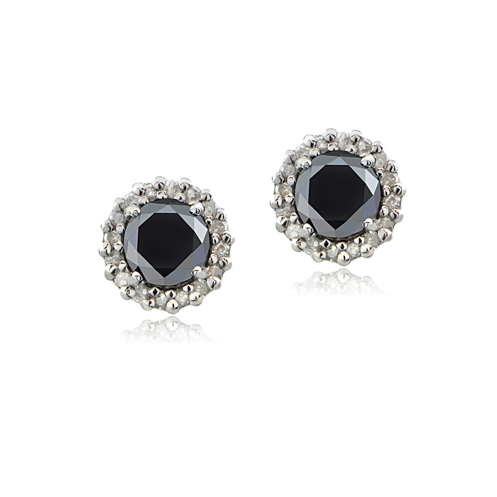 Sterling Silver .65ct tdw Black & White Diamond Halo Stud Earrings