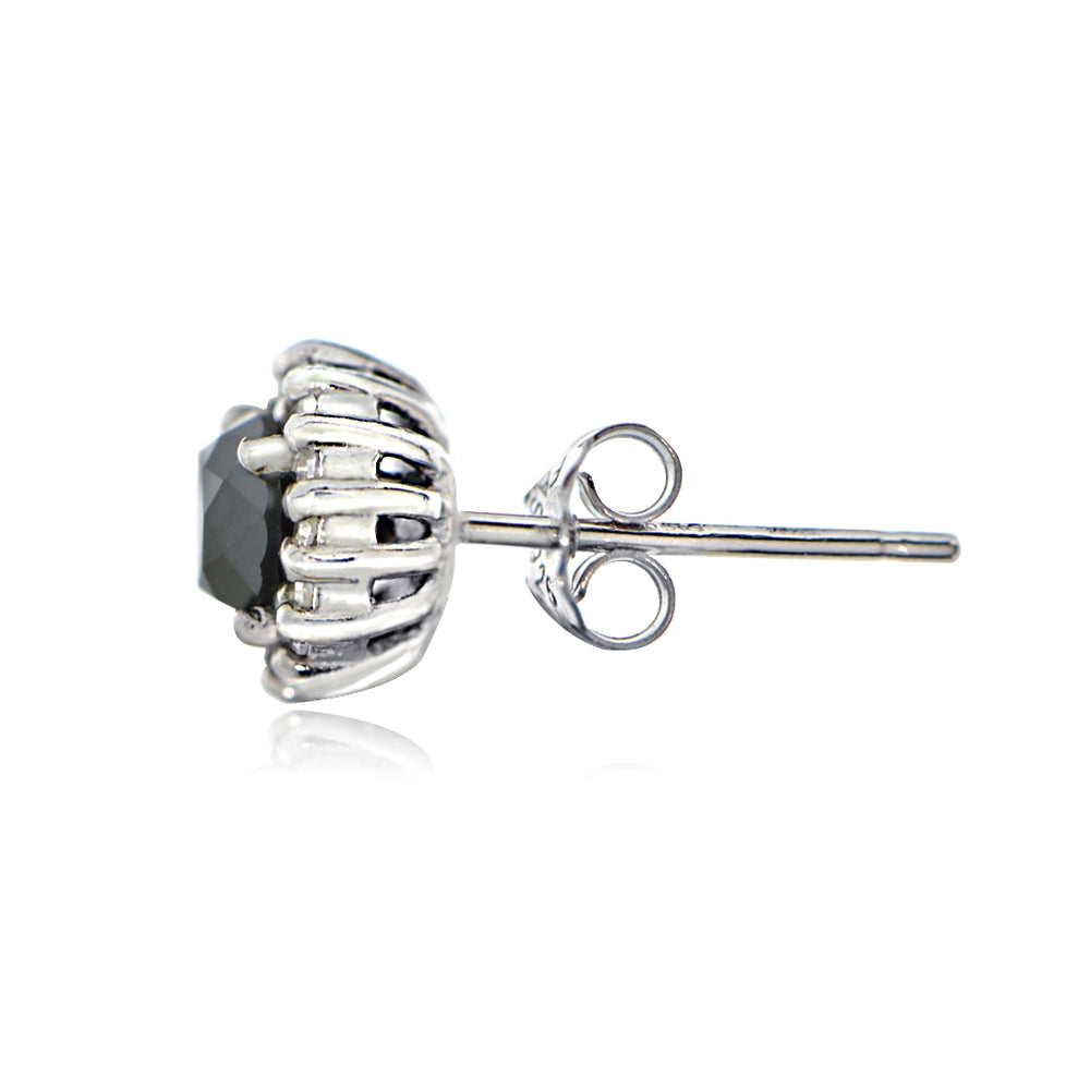 Sterling Silver .65ct tdw Black & White Diamond Halo Stud Earrings-2