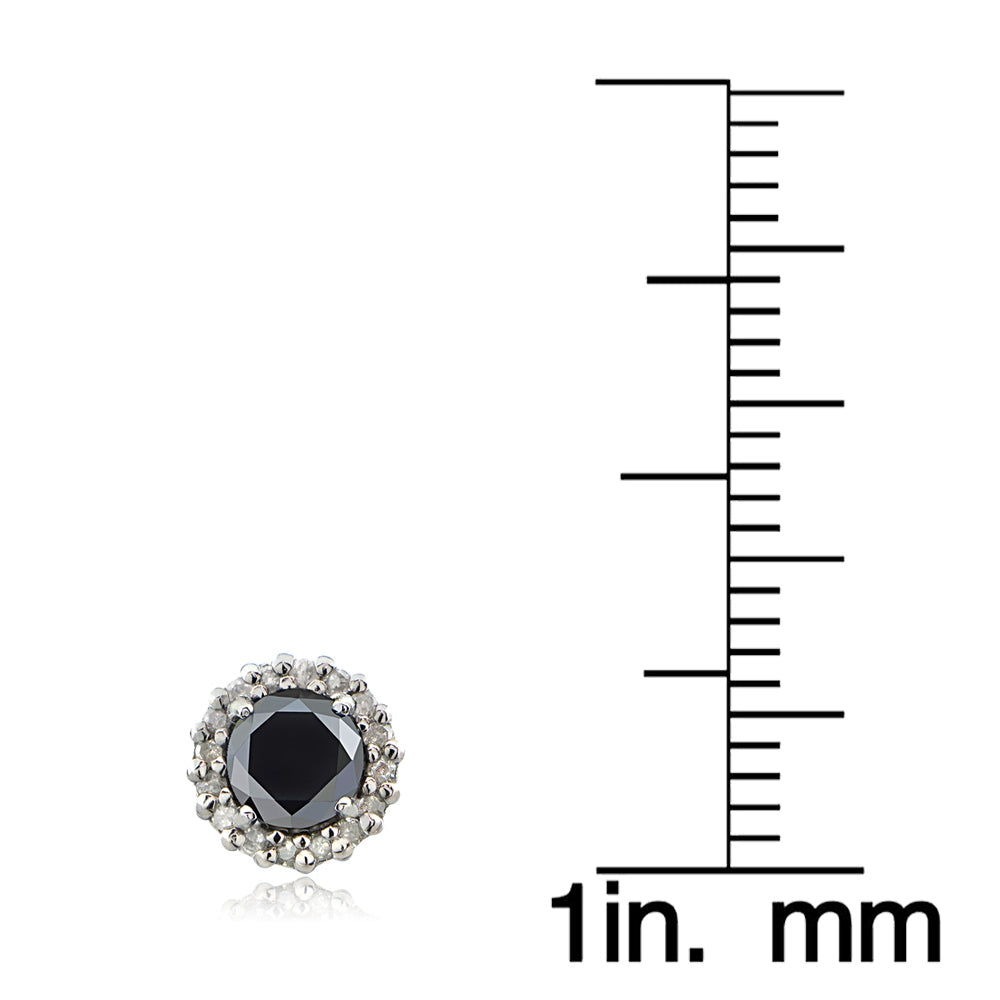 Sterling Silver .65ct tdw Black & White Diamond Halo Stud Earrings-3