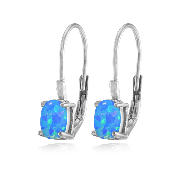 Sterling Silver Created Blue Opal 6x4mm Oval Leverback Earrings