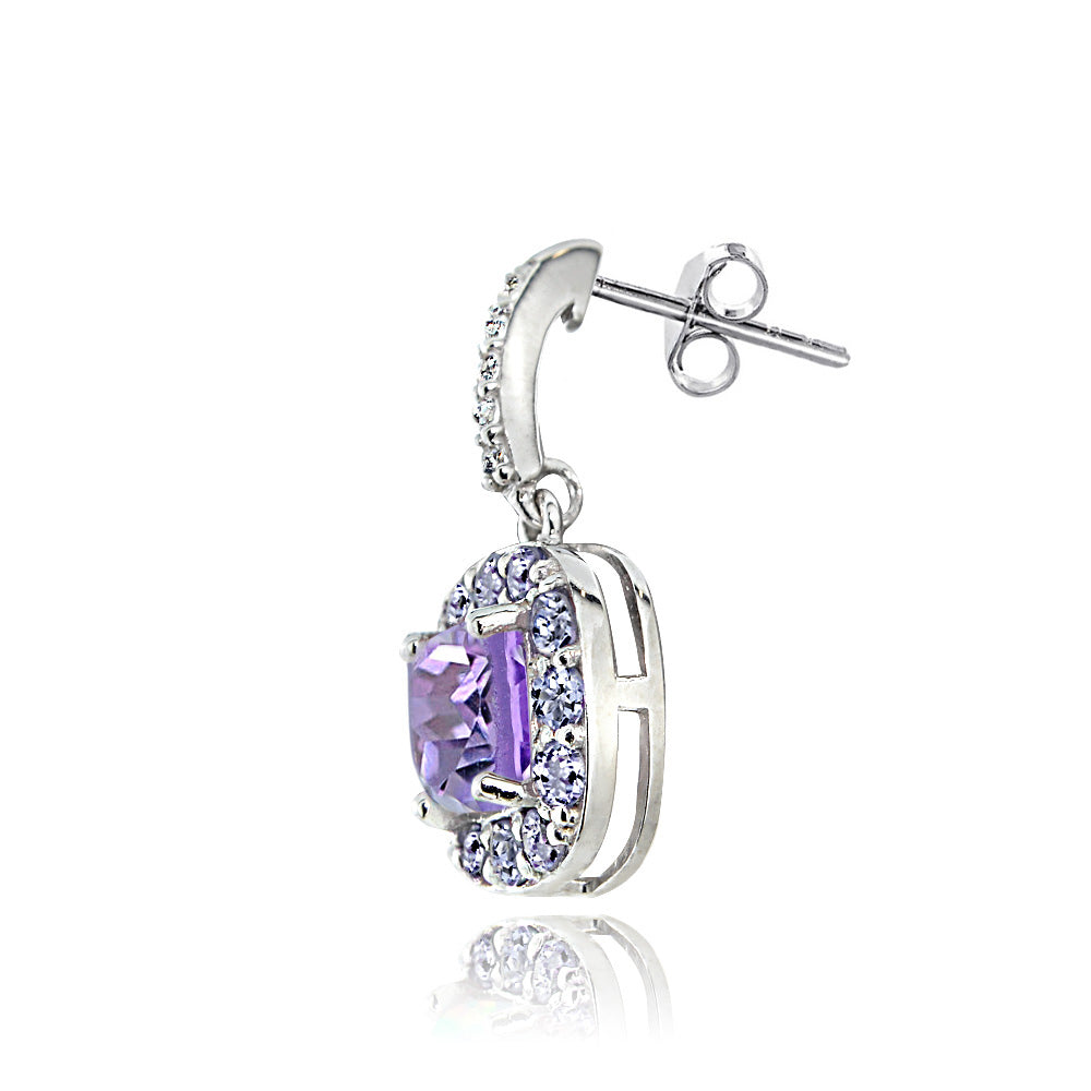 Sterling Silver White Topaz with 2.75ct TGW Amethyst and 1ct TGW Tanzanite Square Dangle Earrings-2
