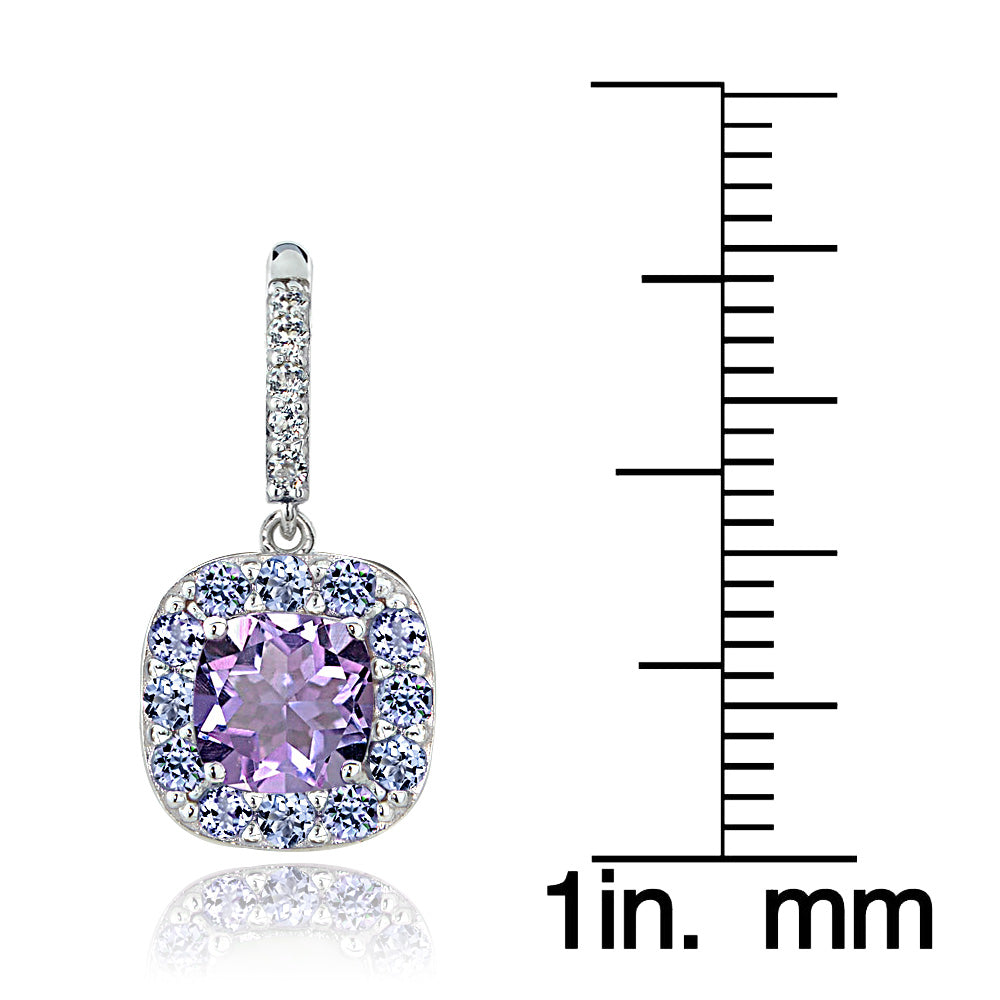 Sterling Silver White Topaz with 2.75ct TGW Amethyst and 1ct TGW Tanzanite Square Dangle Earrings-3