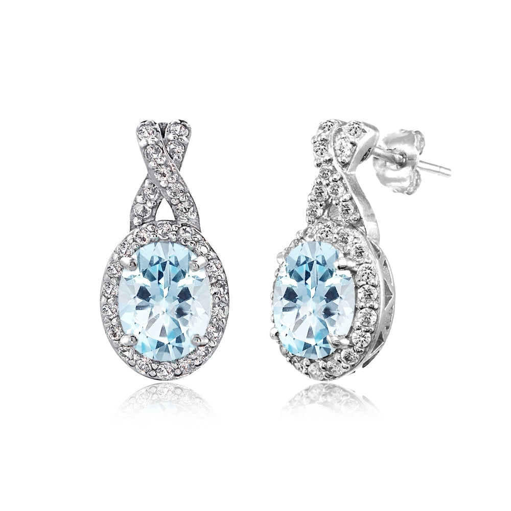 Sterling Silver Blue & White Topaz X and Oval Drop Earrings