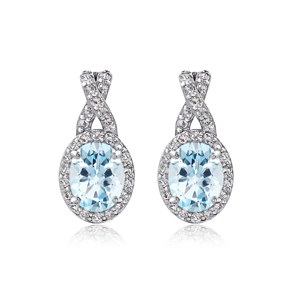 Sterling Silver Blue & White Topaz X and Oval Drop Earrings-2