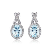 Sterling Silver Blue & White Topaz X and Oval Drop Earrings