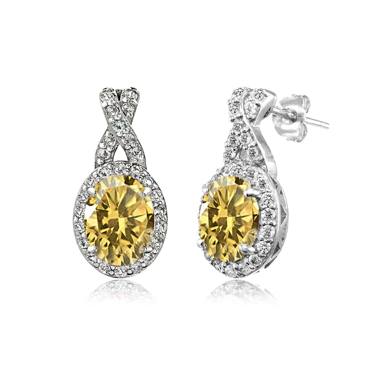 Sterling Silver Citrine & White Topaz Oval and X Drop Earrings