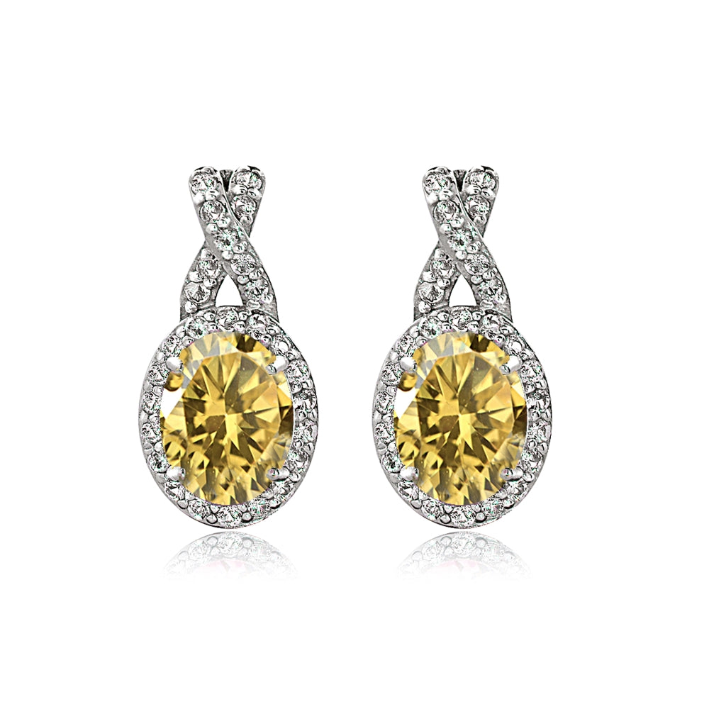 Sterling Silver Citrine & White Topaz Oval and X Drop Earrings-2
