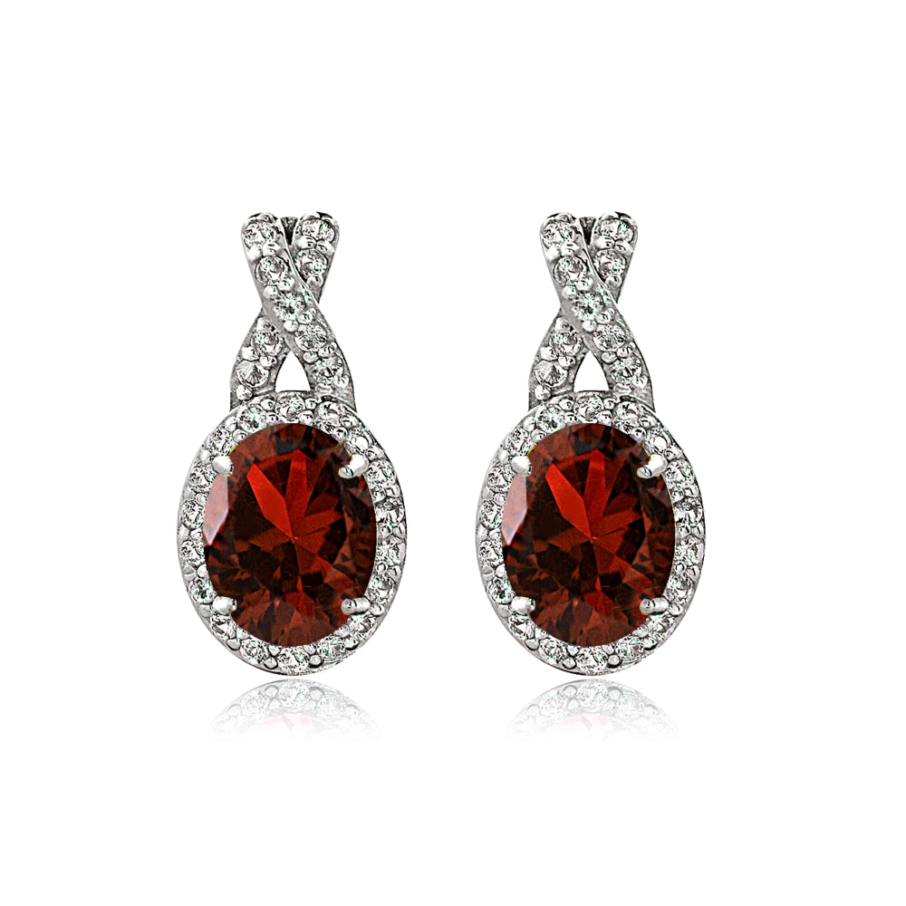 Sterling Silver Garnet & White Topaz X and Oval Drop Earrings-2